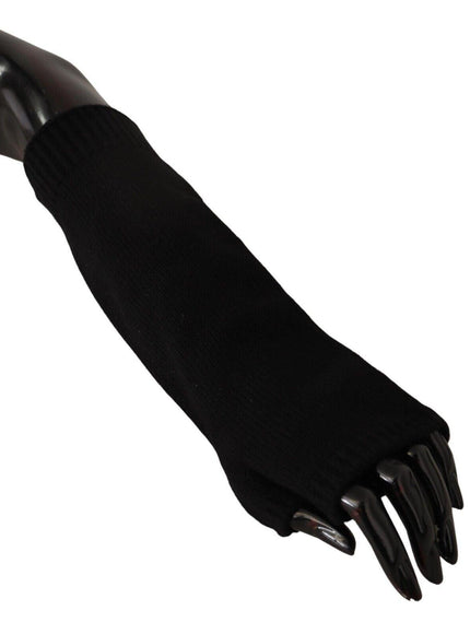 Dolce & Gabbana Black Knitted Fingerless Elbow Length Gloves - Ellie Belle