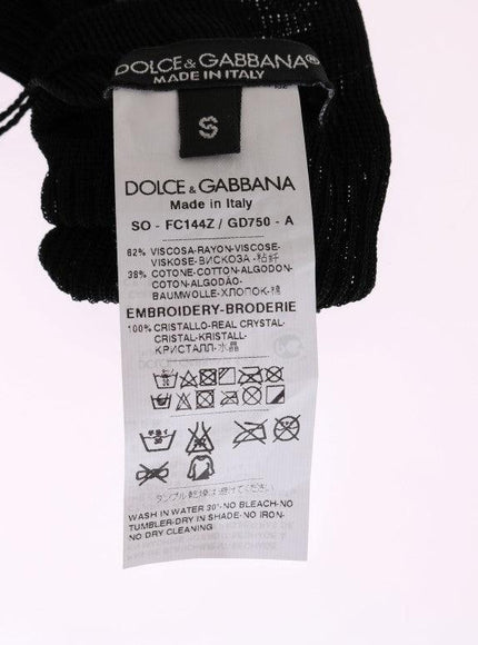 Dolce & Gabbana Black Knitted Floral Clear Crystal Socks - Ellie Belle