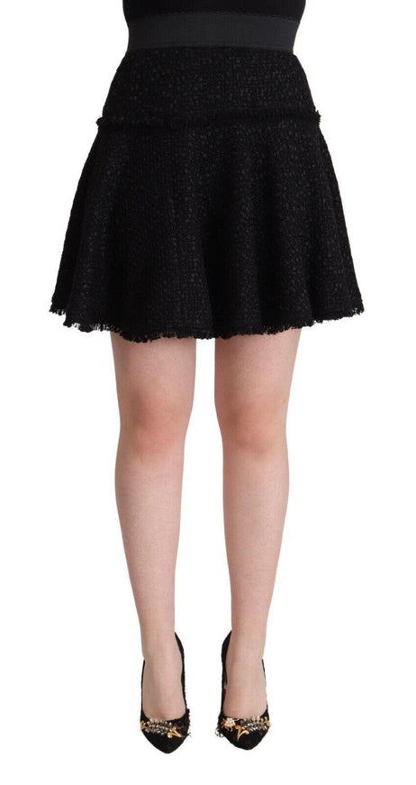 Dolce & Gabbana Black Knitted Nylon High Waist Mini A-line Skirt - Ellie Belle