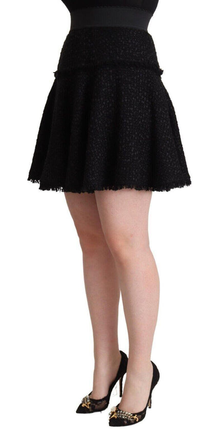 Dolce & Gabbana Black Knitted Nylon High Waist Mini A-line Skirt - Ellie Belle