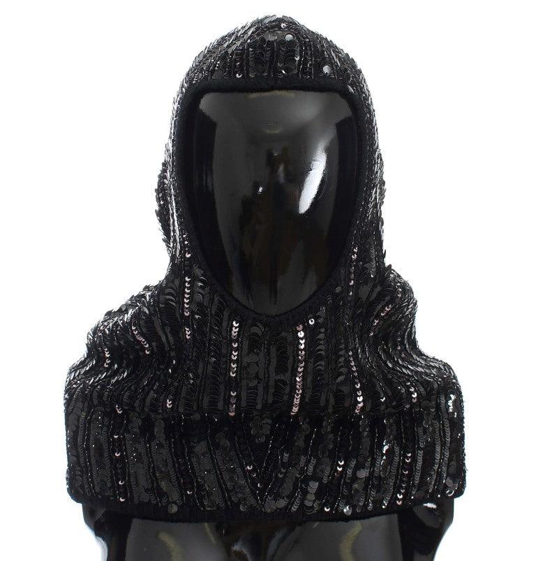 Dolce & Gabbana Black Knitted Sequin Hood Scarf Hat - Ellie Belle