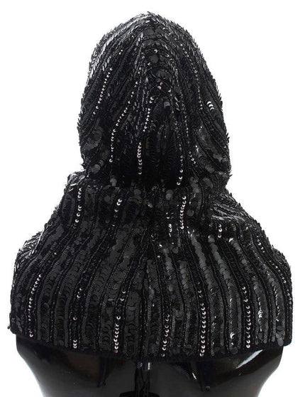 Dolce & Gabbana Black Knitted Sequin Hood Scarf Hat - Ellie Belle
