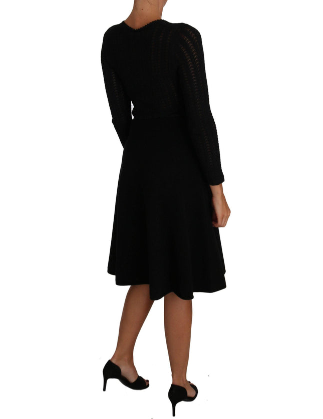 Dolce & Gabbana Black Knitted Wool Sheath Long Sleeves Dress