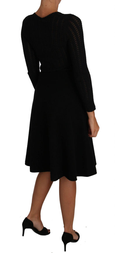 Dolce & Gabbana Black Knitted Wool Sheath Long Sleeves Dress