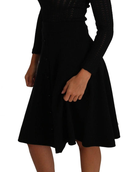 Dolce & Gabbana Black Knitted Wool Sheath Long Sleeves Dress