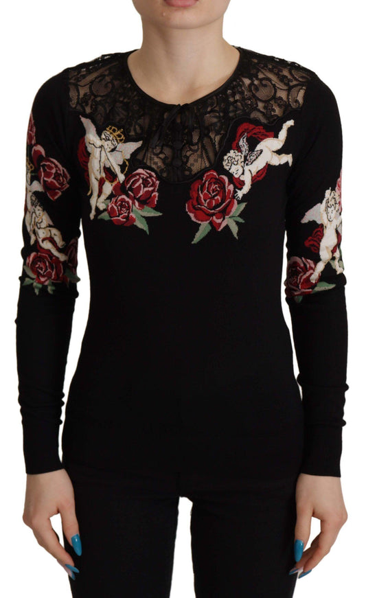 Dolce & Gabbana Black Lace Angel Roses Cardigan Sweater - Ellie Belle