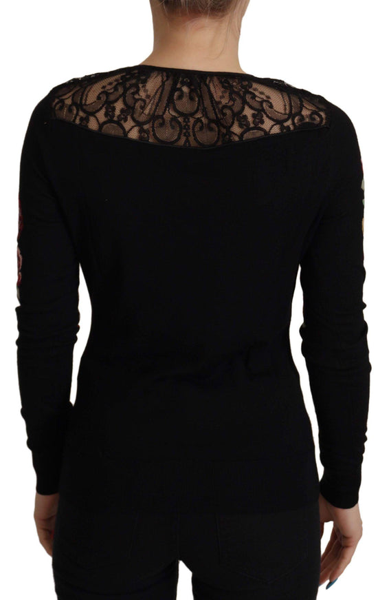 Dolce & Gabbana Black Lace Angel Roses Cardigan Sweater - Ellie Belle