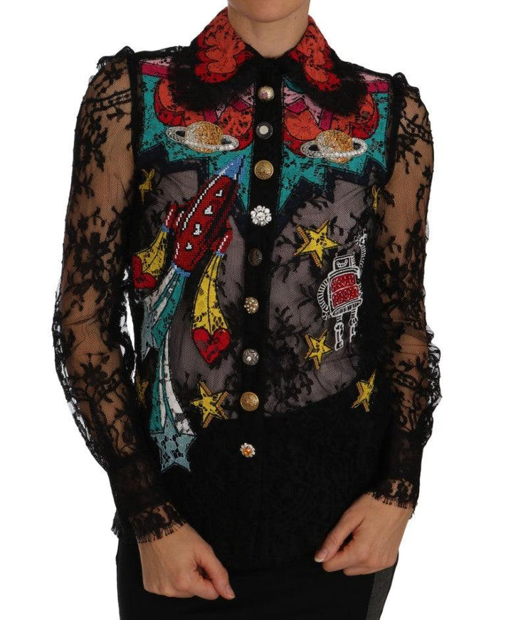 Dolce & Gabbana Black Lace Crystal SPACE Shirt