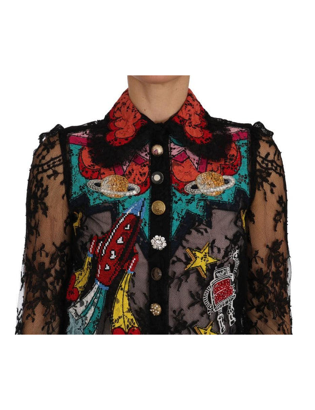 Dolce & Gabbana Black Lace Crystal SPACE Shirt - Ellie Belle