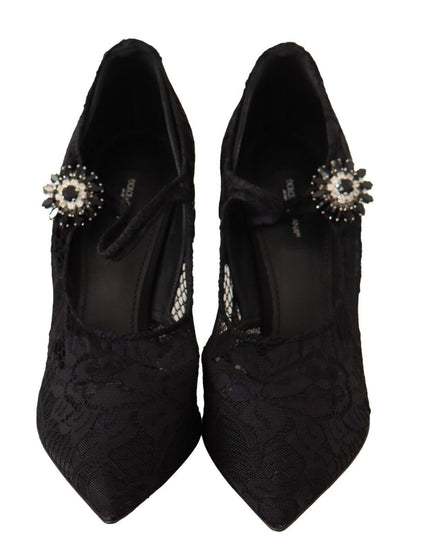 Dolce & Gabbana Black Lace Crystals Heels Mary Jane Pumps Shoes - Ellie Belle