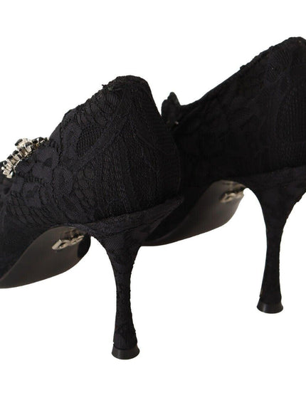 Dolce & Gabbana Black Lace Crystals Heels Mary Jane Pumps Shoes - Ellie Belle