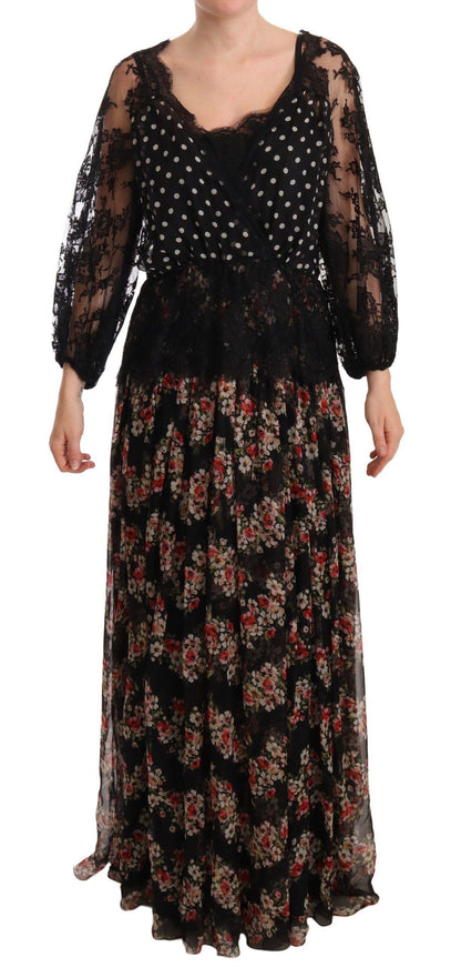 Dolce & Gabbana Black Lace Floral Polka Maxi Capri Dress - Ellie Belle