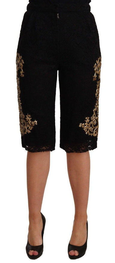 Dolce & Gabbana Black Lace Gold Baroque SPECIAL PIECE Shorts - Ellie Belle