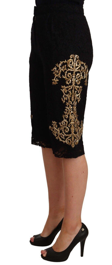 Dolce & Gabbana Black Lace Gold Baroque SPECIAL PIECE Shorts - Ellie Belle