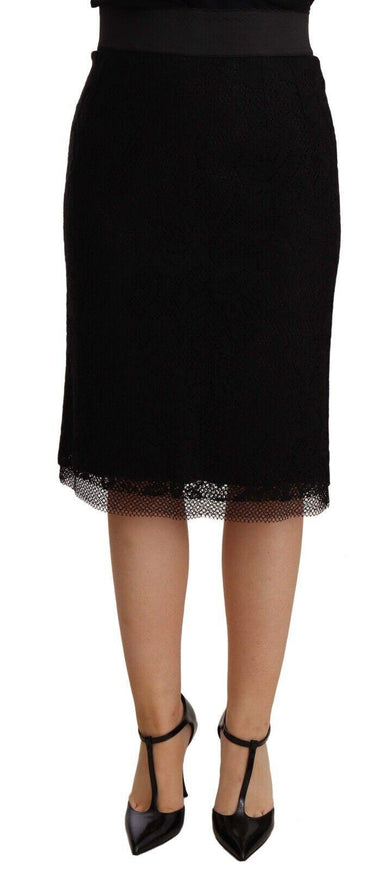 Dolce & Gabbana Black Lace High Waist Pencil Cut Skirt - Ellie Belle