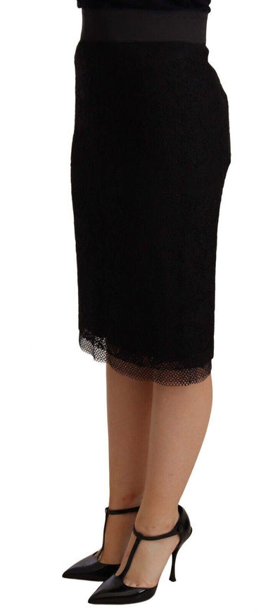 Dolce & Gabbana Black Lace High Waist Pencil Cut Skirt - Ellie Belle