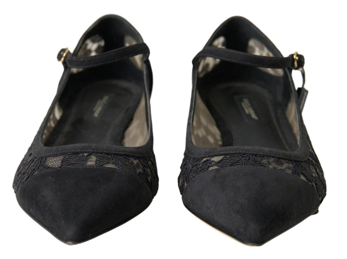 Dolce & Gabbana Black Lace Loafers Ballerina Flats Shoes - Ellie Belle