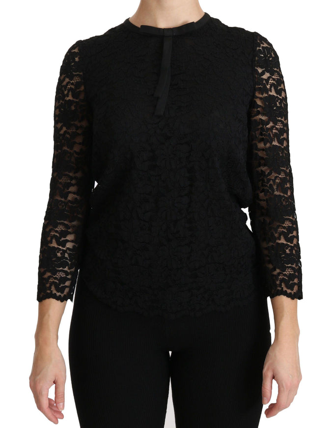 Dolce & Gabbana Black Lace Long Sleeve Nylon Blouse