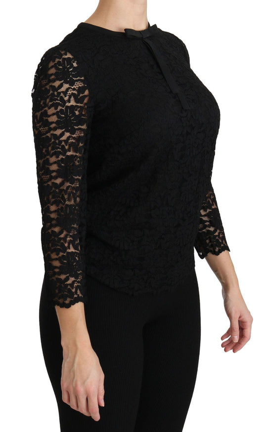 Dolce & Gabbana Black Lace Long Sleeve Nylon Blouse