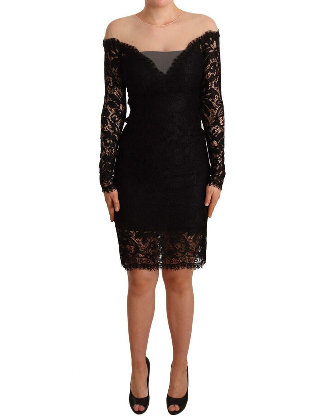 Dolce & Gabbana Black Lace Long Sleeves Knee Length Dress - Ellie Belle