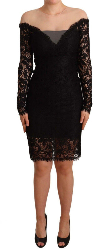 Dolce & Gabbana Black Lace Long Sleeves Knee Length Dress - Ellie Belle