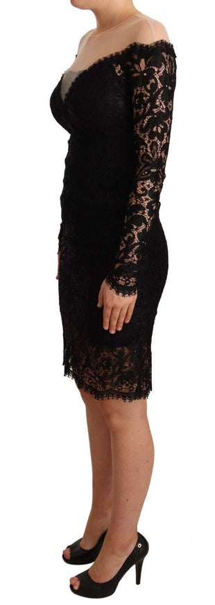 Dolce & Gabbana Black Lace Long Sleeves Knee Length Dress - Ellie Belle