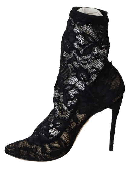 Dolce & Gabbana Black Lace Taormina High Heel Boots Shoes - Ellie Belle