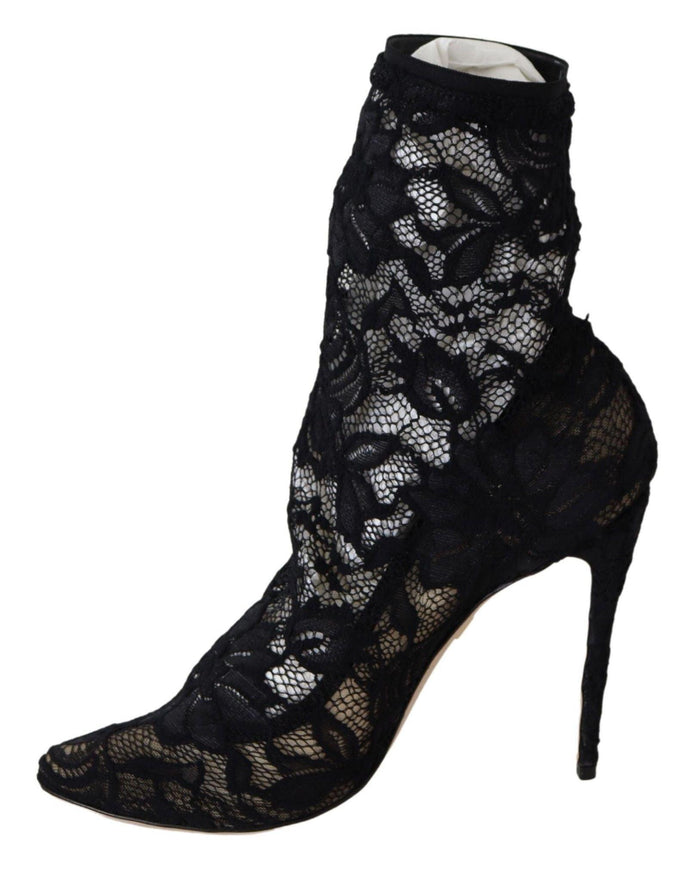 Dolce & Gabbana Black Lace Taormina High Heel Boots Shoes - Ellie Belle