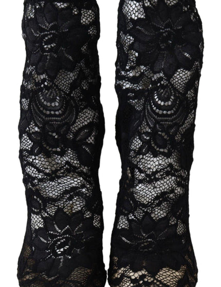 Dolce & Gabbana Black Lace Taormina High Heel Boots Shoes - Ellie Belle