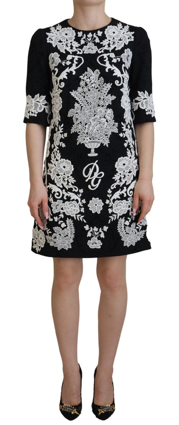 Dolce & Gabbana Black Lace Trim Half Sleeves A-line Dress - Ellie Belle