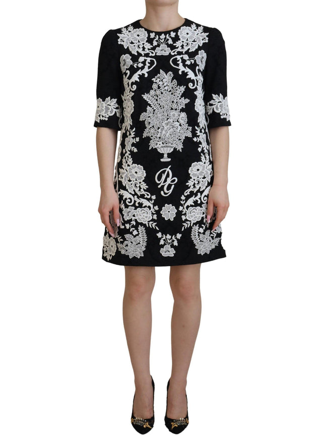 Dolce & Gabbana Black Lace Trim Half Sleeves A-line Dress - Ellie Belle