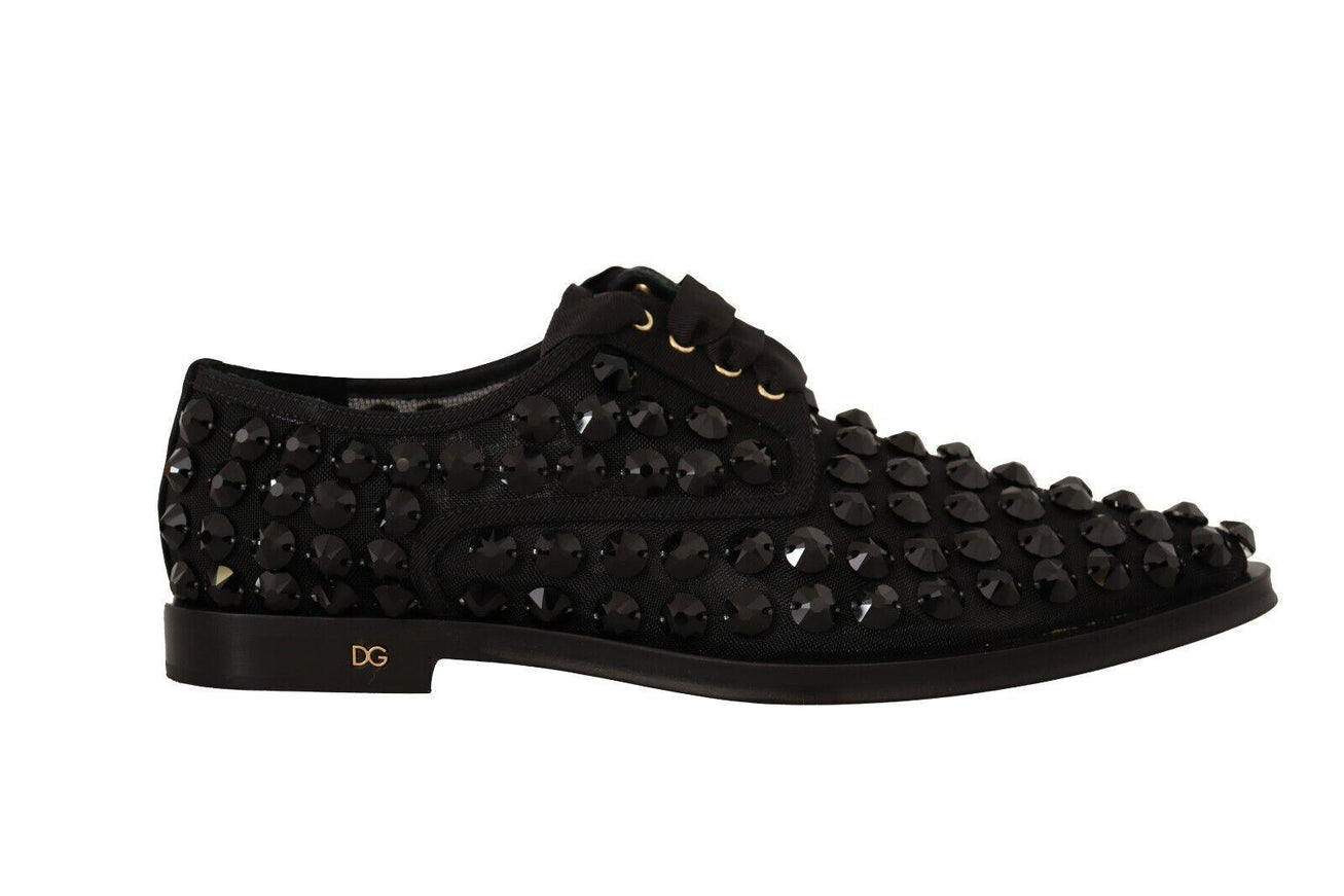 Dolce & Gabbana Black Lace Up Studded Formal Flats Shoes - Ellie Belle