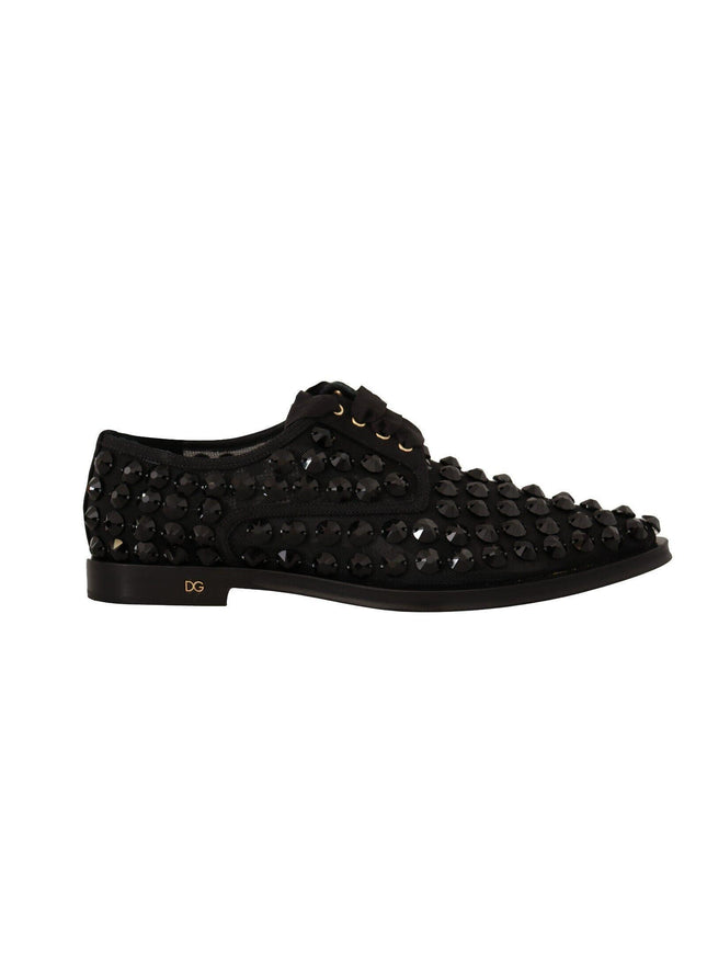 Dolce & Gabbana Black Lace Up Studded Formal Flats Shoes - Ellie Belle