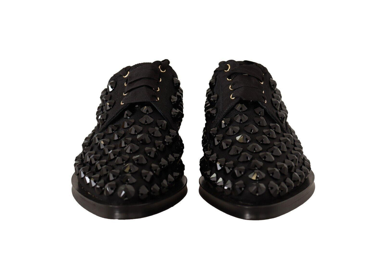 Dolce & Gabbana Black Lace Up Studded Formal Flats Shoes - Ellie Belle