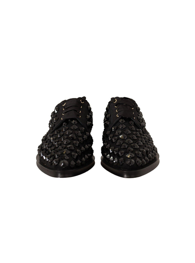 Dolce & Gabbana Black Lace Up Studded Formal Flats Shoes - Ellie Belle