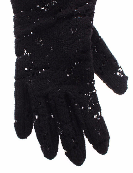 Dolce & Gabbana Black Lace Wool Lambskin Fur Elbow Gloves - Ellie Belle
