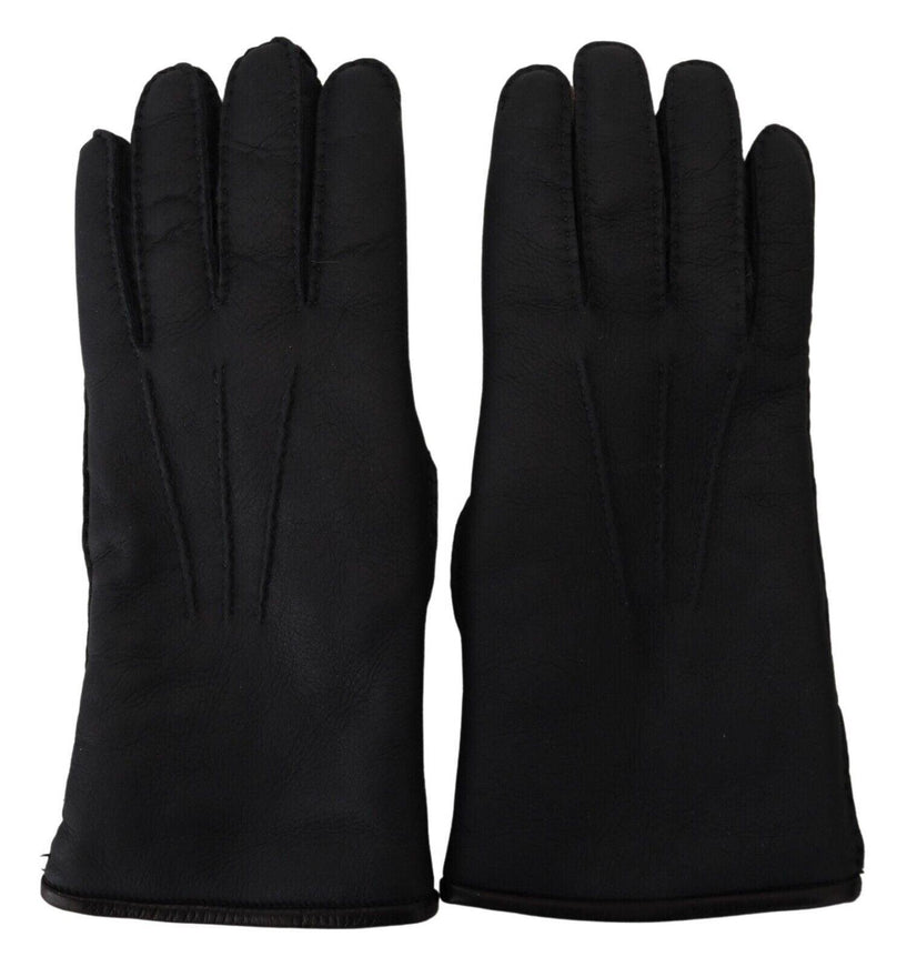 Dolce & Gabbana Black Lambskin Leather Hands Mitten Mens Gloves - Ellie Belle