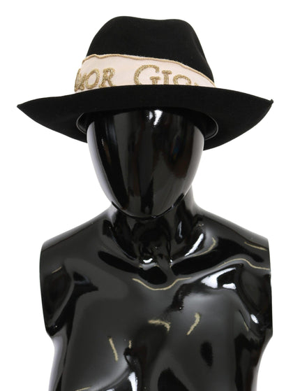 Dolce & Gabbana Black Lapin Amor Gignit Wide Brim Fedora Hat - Ellie Belle