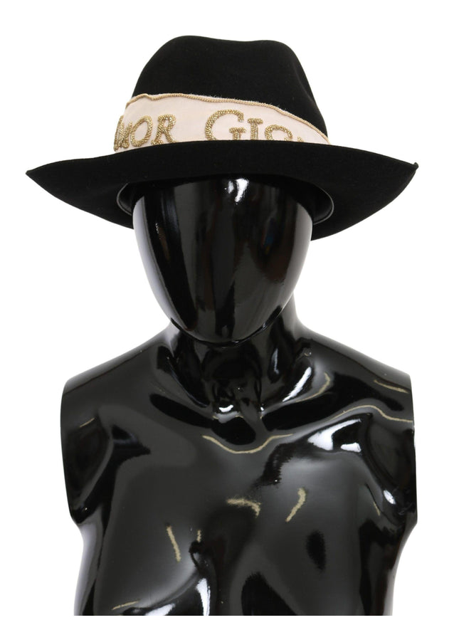 Dolce & Gabbana Black Lapin Amor Gignit Wide Brim Fedora Hat - Ellie Belle