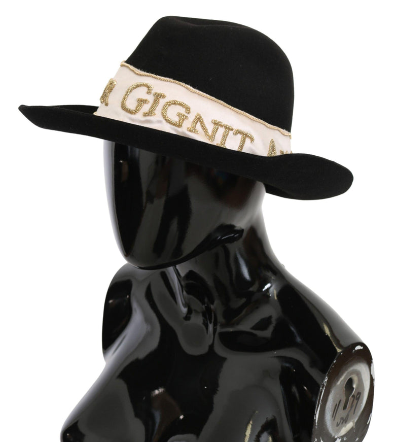 Dolce & Gabbana Black Lapin Amor Gignit Wide Brim Fedora Hat - Ellie Belle