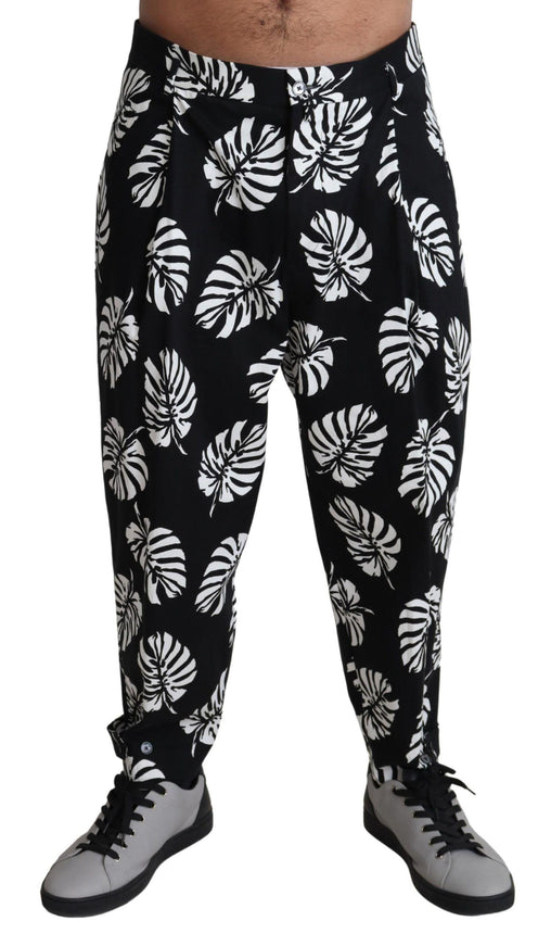 Dolce & Gabbana Black Leaf Cotton Stretch Trouser Pants Pants - Ellie Belle