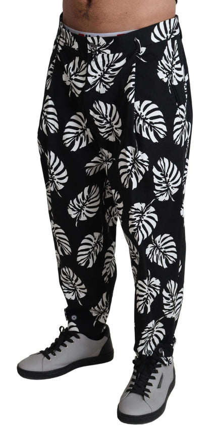 Dolce & Gabbana Black Leaf Cotton Stretch Trouser Pants Pants - Ellie Belle