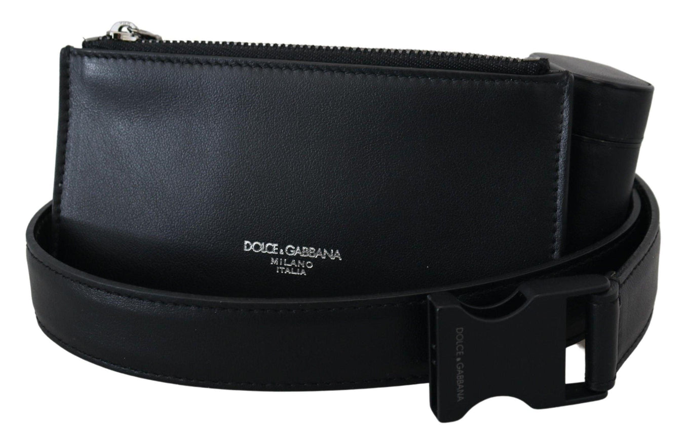 Dolce & Gabbana Black Leather Airpod Case Mini Coin Purse Belt - Ellie Belle