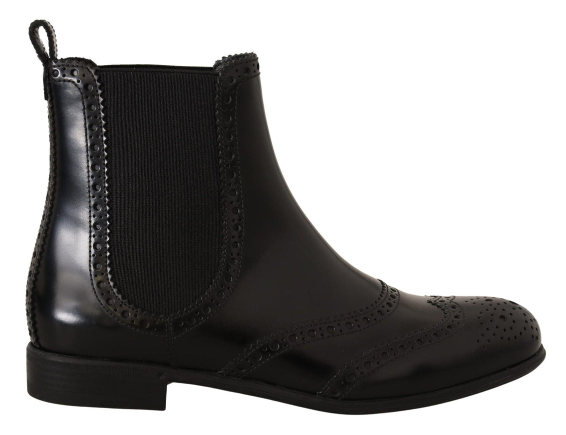 Dolce & Gabbana Black Leather Ankle High Flat Boots Shoes - Ellie Belle