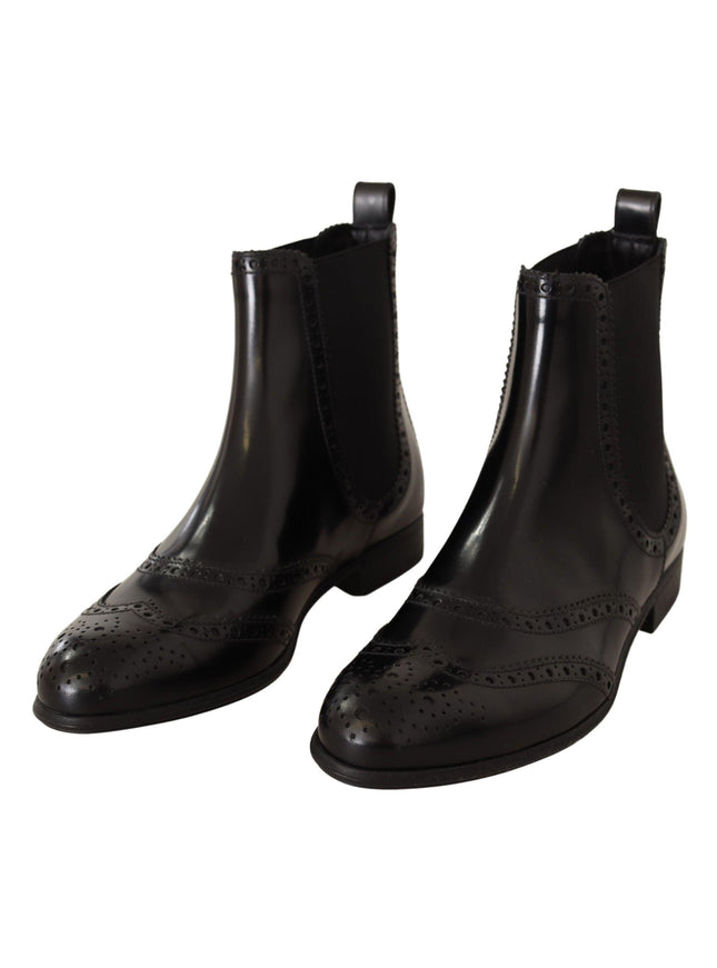 Dolce & Gabbana Black Leather Ankle High Flat Boots Shoes - Ellie Belle
