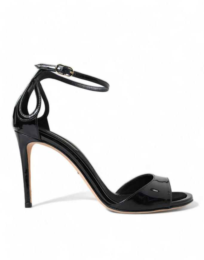 Dolce & Gabbana Black Leather Ankle Strap Heels Sandals Shoes - Ellie Belle