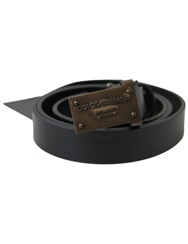 Dolce & Gabbana Black Leather Antique Logo Buckle Belt - Ellie Belle