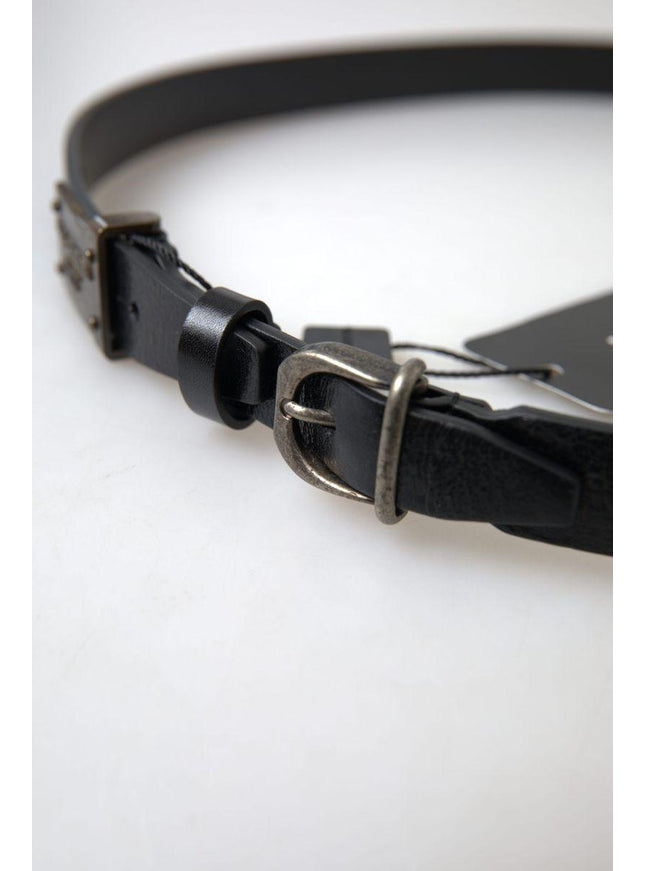 Dolce & Gabbana Black Leather Antique Logo Buckle Belt - Ellie Belle