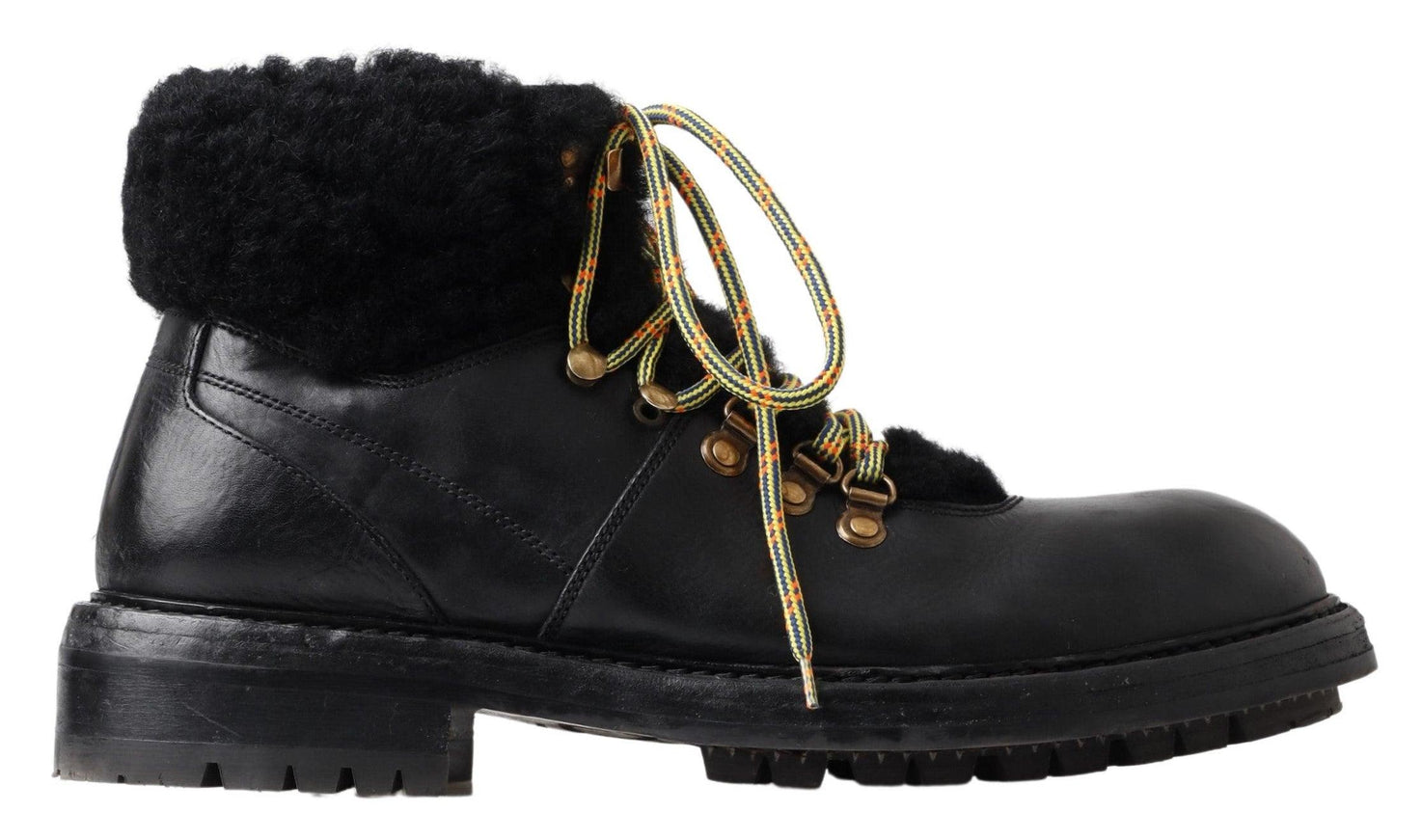 Dolce & Gabbana Black Leather Bernini Shearling Boots Shoes - Ellie Belle