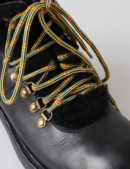 Dolce & Gabbana Black Leather Bernini Shearling Boots Shoes - Ellie Belle